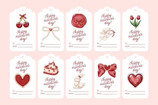 Valentine's Day gift tags with cute designs.