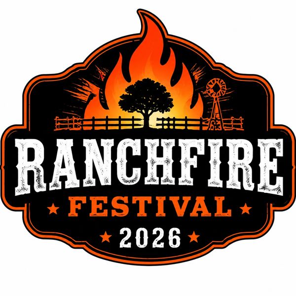 Ranchfire Festival 2026 logo with flame, tree, and windmill.
