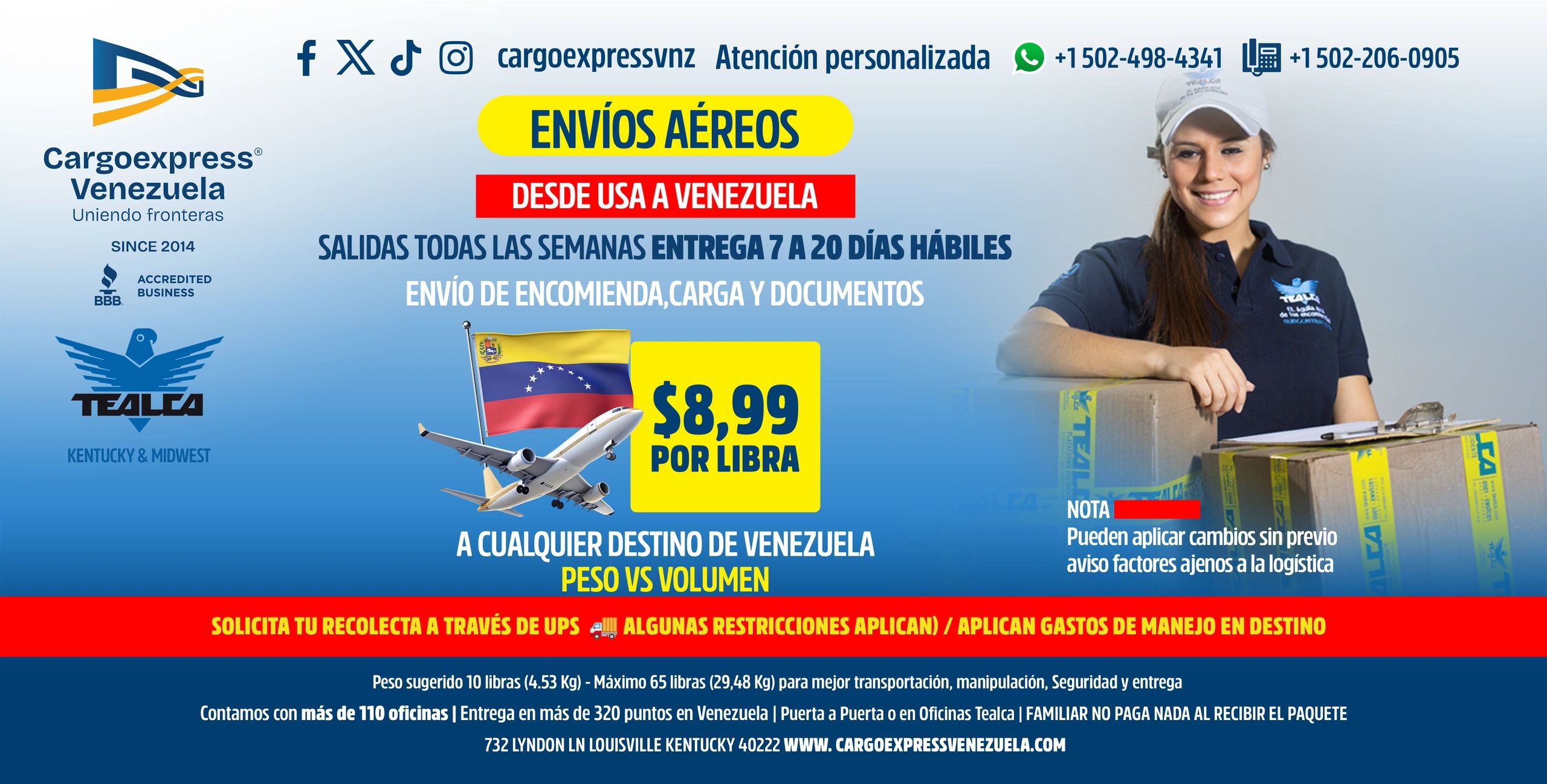 Envíos aéreos USA a Venezuela desde $8.99 por libra con Cargoexpress Venezuela.
