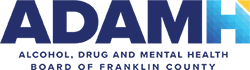 Navy text that says ADAMH and Alcohol, Drug Addiction and Mental Health board of Franklin County