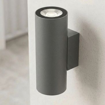 Modern cylindrical wall light fixture in gray.