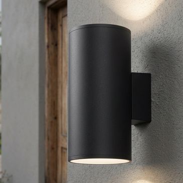 Modern black wall-mounted outdoor light fixture.