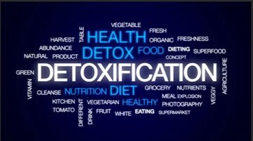 Word cloud focused on detoxification, health, and diet.
