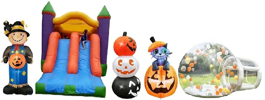 Fall set:  8ft Scarecrow, multi Bounce N dbl Slide, 5ft  pumpkin game, popup Cat, 19L Balloons Globe