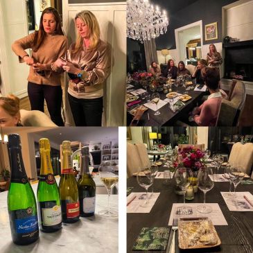 Friends gathering for a wine tasting event.