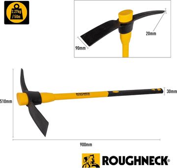 Yellow and black Roughneck pickaxe with dimensions and weight.