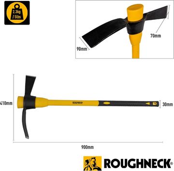 Yellow Roughneck pick mattock with measurements.