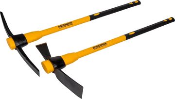Pair of yellow-handled pickaxes.