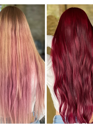 Before and after refreshing faded hair color with Creative or demi color to add shine