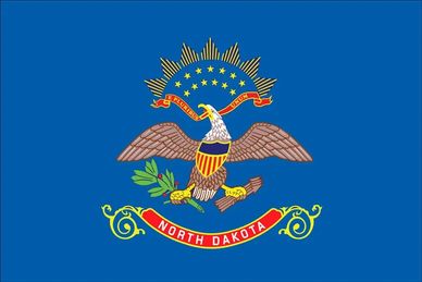 Flag of North Dakota with a blue field and a bald eagle emblem.