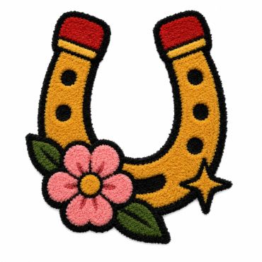 Embroidered horseshoe with flower design.