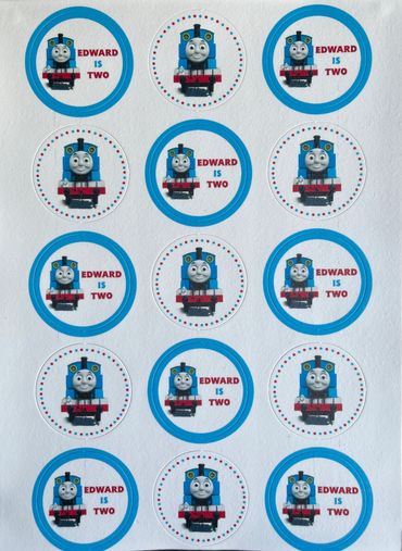 Personalised edible Thomas the Tank cupcake and cookie toppers