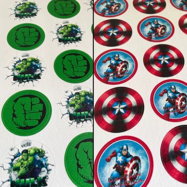 Edible Images Perth, Edible Hulk cupcake toppers, Edible Captain America cupcake toppers