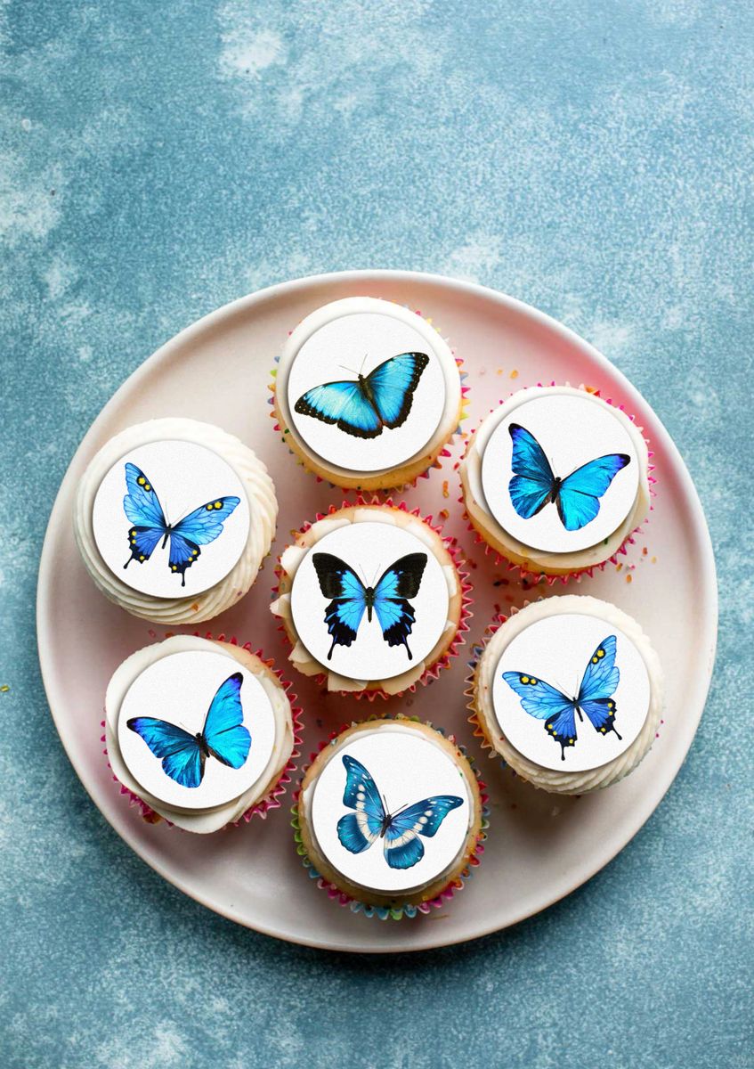 Blue Butterflies Edible Cupcake Toppers