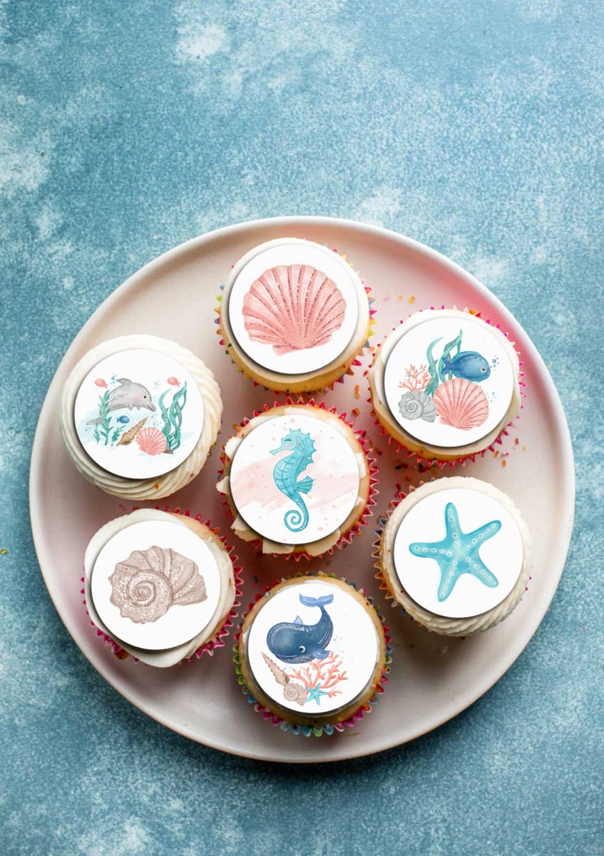 Seahorse Themed Edible Cupcake Toppers