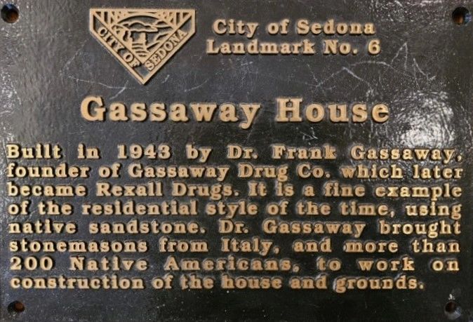 Official Sedona Historic Landmark brass plaque — Gassaway Estate