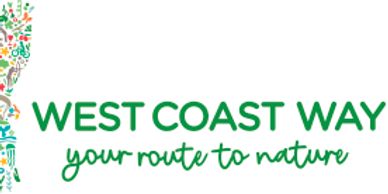 Colorful West Coast Way logo with nature-themed icons forming a bird shape.