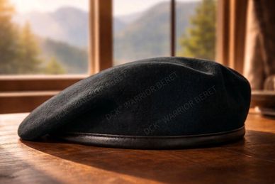 100% Wool Black Beret. with color grade dyeing technique with leather, artificial leather or PP head