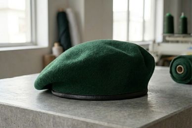 100% Wool Beret in Dark Green color by DCK® Warrior Beret with leather, artificial leather or PP 