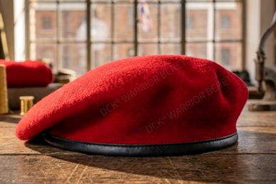 100% Wool Beret in Red Color by DCK® Warrior Beret with leather, artificial leather or PP headband 