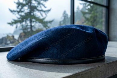 100% Wool Beret in Navy Blue color by DCK® Warrior Beret with leather, artificial leather or PP head