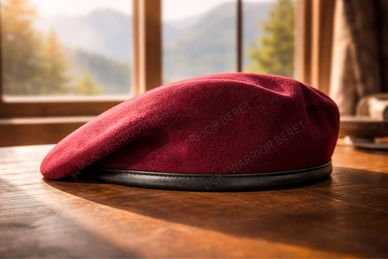 100% Wool Beret in Maroon color by DCK® Warrior Beret with leather, artificial leather or PP head