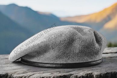 100% Wool Beret in Grey color/ NDA Beret by DCK® Warrior Beret with leather, artificial leather or P