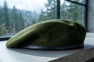 100% Wool Beret in Olive Green color by DCK® Warrior Beret with leather, artificial leather or PP he