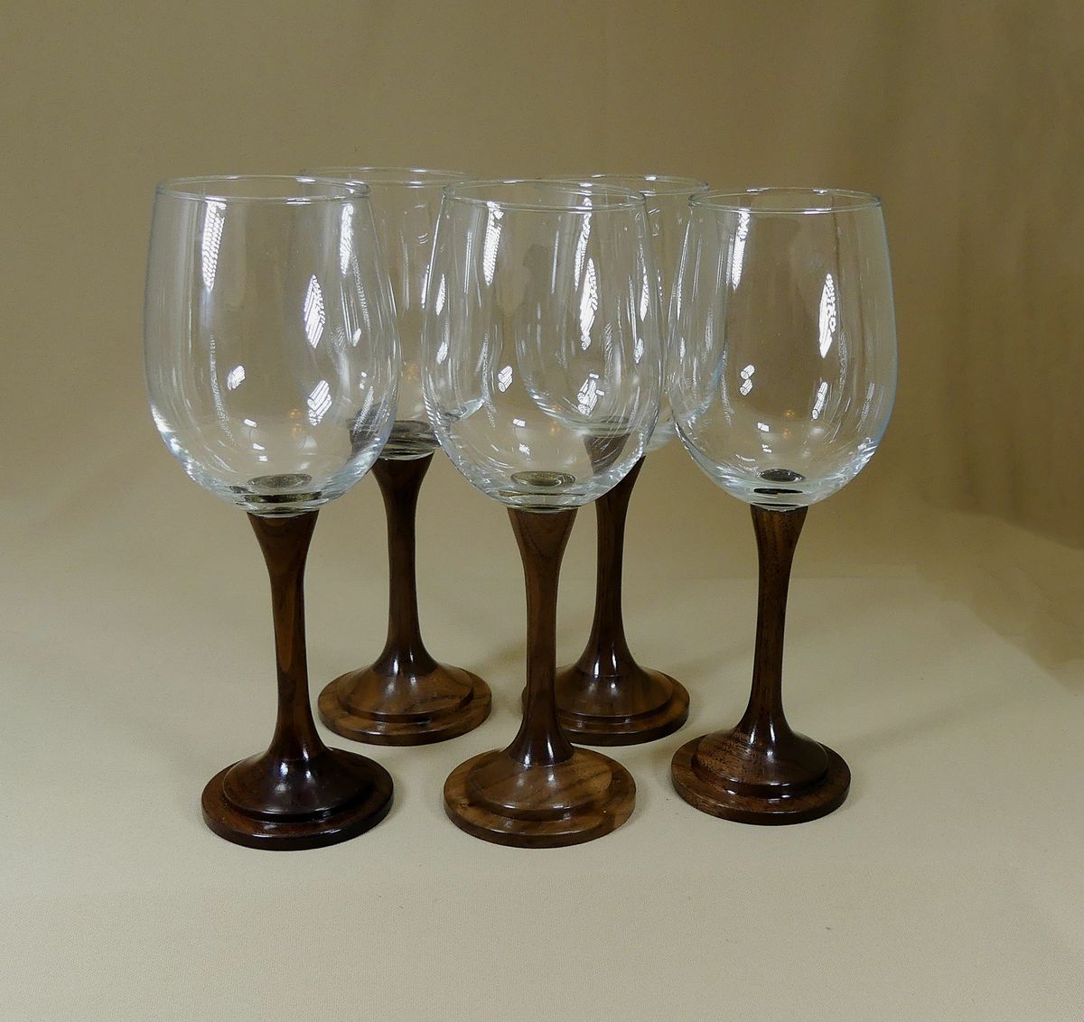 Walnut Wood Wine Glass with Glass Stem