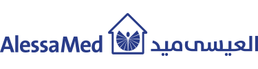 AlessaMed logo with Arabic text and a house symbol.