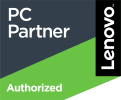 Lenovo PC Partner Authorized badge with dark gray and green colors.
