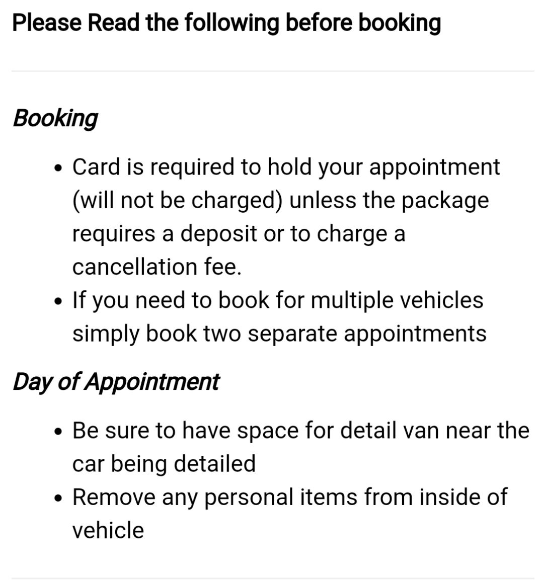 Please read before booking your Appointment