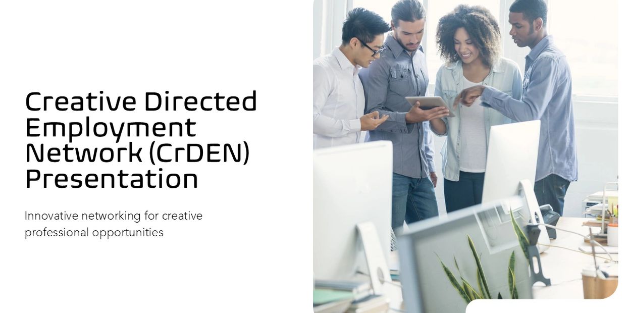 A diverse group collaborating on a tablet in a modern office.