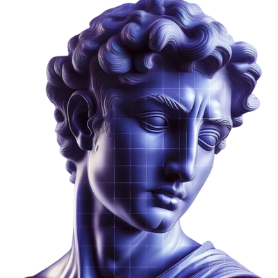 a futuristic human-like structure in dark bluish-purple hues, crafted with a sleek mesh design.