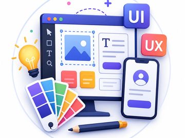 UI UX design tools on a computer and mobile screen.