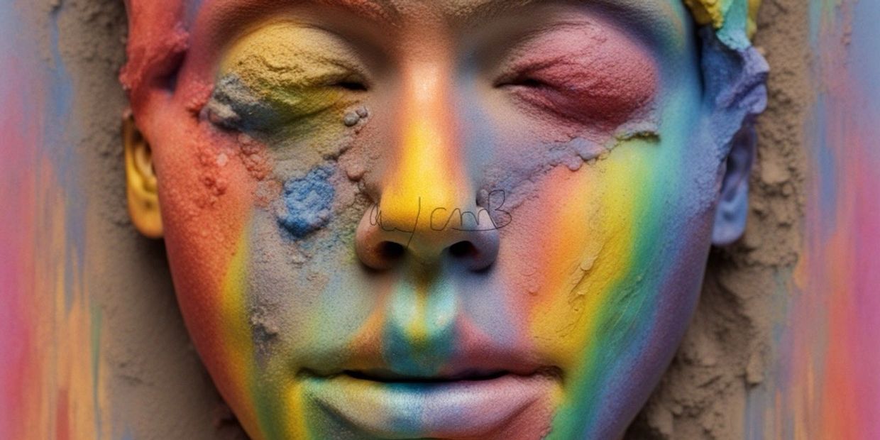 Sculpting art with multicolor coordination.

