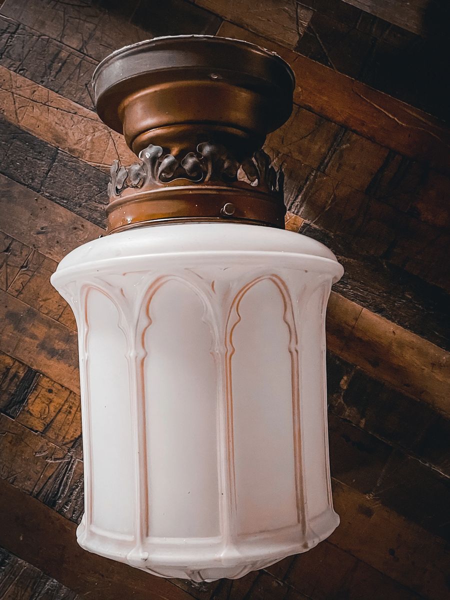 Antique Gothic Pendant Light Milk Glass (1930's)