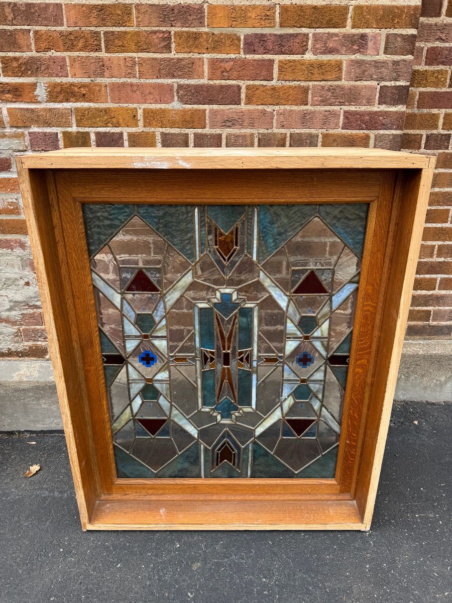 Vintage Stained Glass Window Native American Tribal