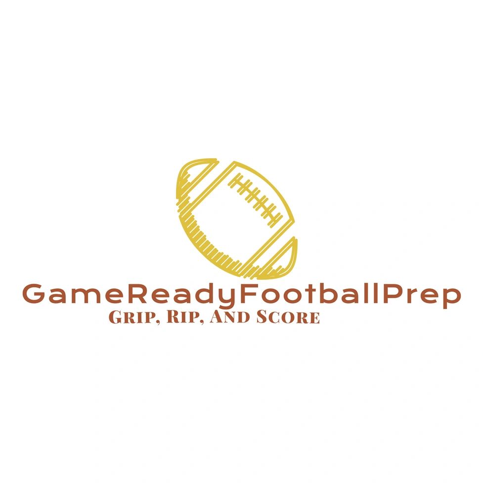 Logo for GameReadyFootballPrep with a football icon and slogan.