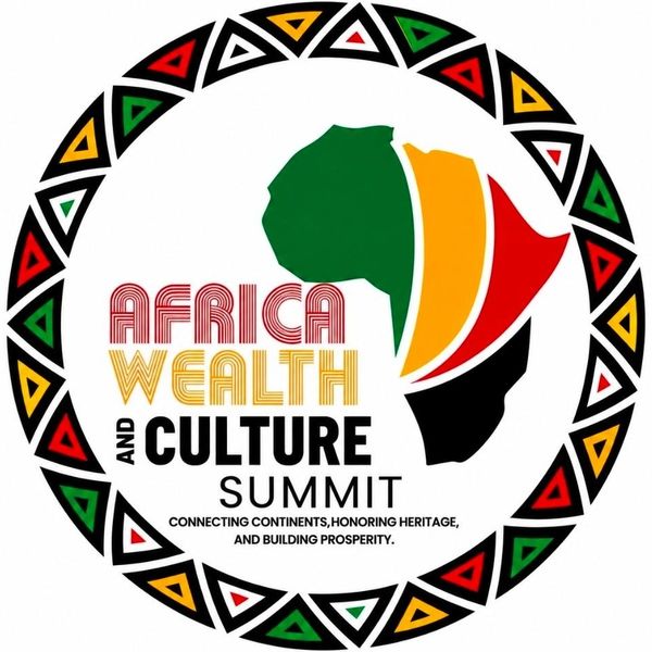 Africa Wealth and Culture Summit circular logo with Pan-African colors, African continent design, an