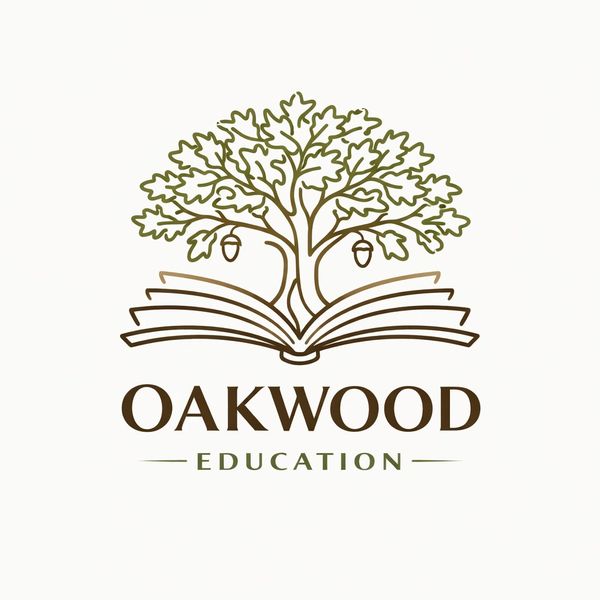 Logo of Oakwood Education featuring an oak tree growing from an open book.