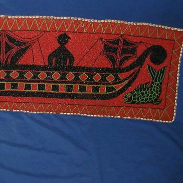 Ships Cloth
Lampung, South Sumatra
Glass beads, hassa shells sewn onto cotton fabric covering Rattan