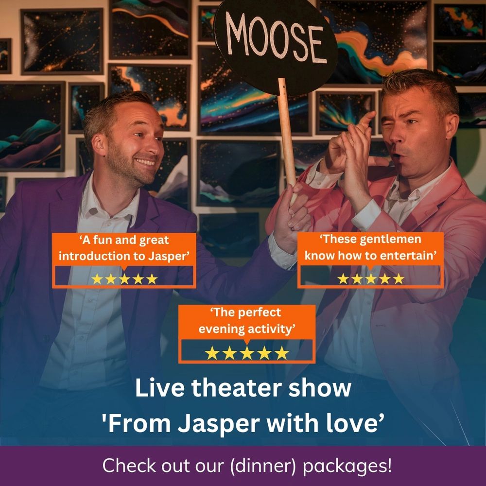 Joost and Pieter performing a scene from From Jasper with love in Jasper, Alberta