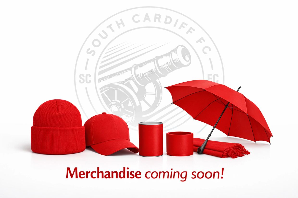 Red merchandise including hats, umbrella, and scarf coming soon.