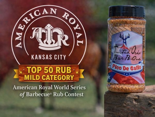 Award-winning Twisted Oaks Bar-B-Que Pico De Gallo rub in the mild category.