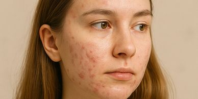 Teen with active acne and inflamed pimples receiving acne treatment at Royal Derma Clinic.