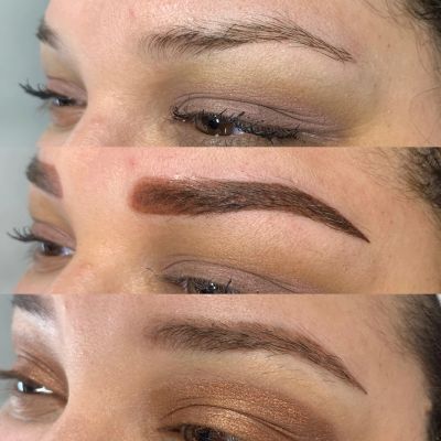 Comparison of eyebrow before and after microblading treatment.