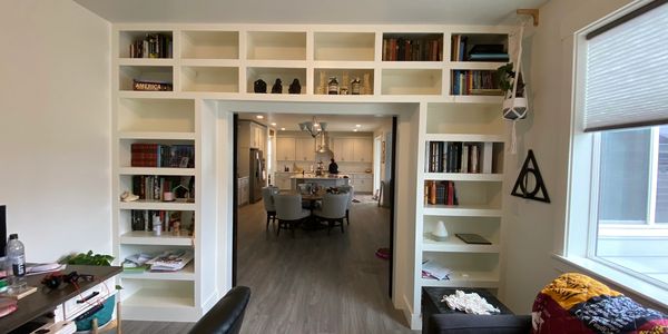 Floor to ceiling bookshelf.