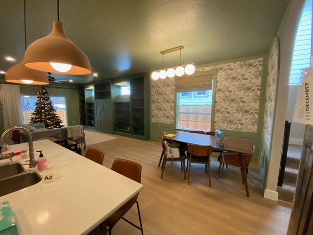 wainscotting, entertainment center, LVP, "Flooring", Light fixtures,
#LVPflooring, #Remodel
