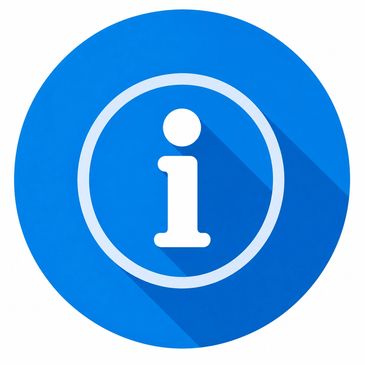 Blue circular information icon with a white 'i' and long shadow.